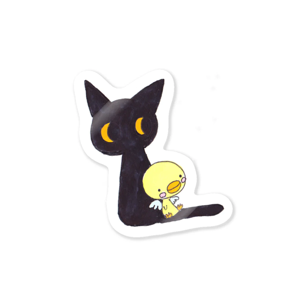 tsubasamoonの天使のひよこちゃんと黒猫ムーン Sticker