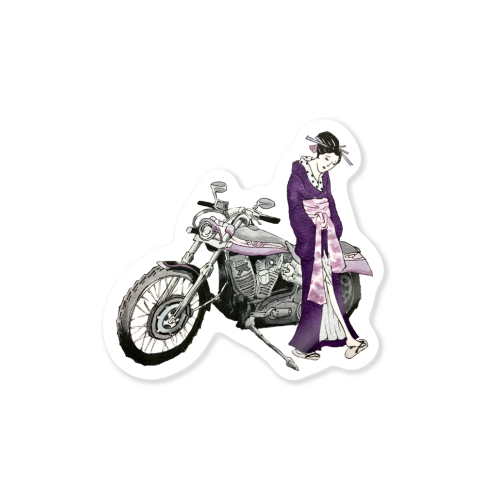 浮世絵はんの浮世絵とバイク-woman- Sticker