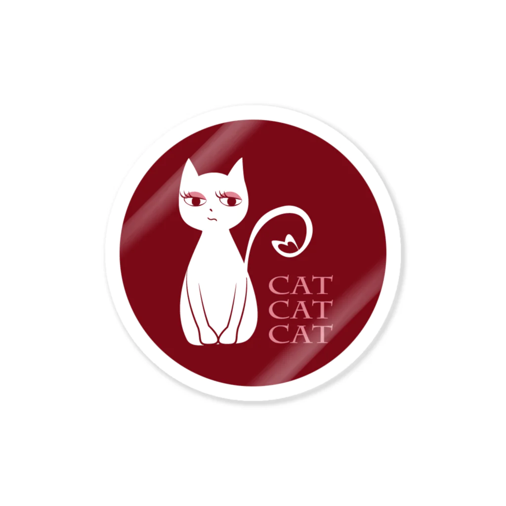 ねこだもストアの冷めた猫ステッカー（赤） Sticker