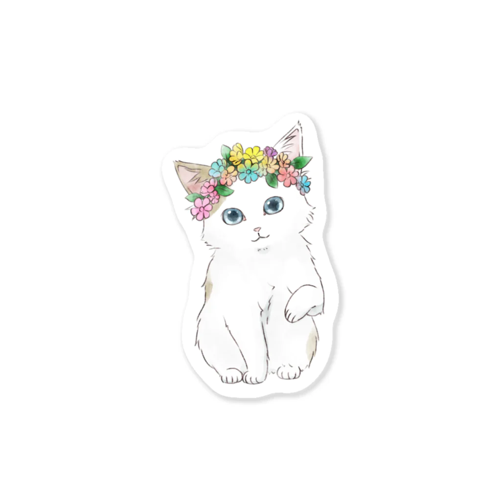 みらくるだっしゅ by HarikoChokanの花の王冠にゃんこ Sticker