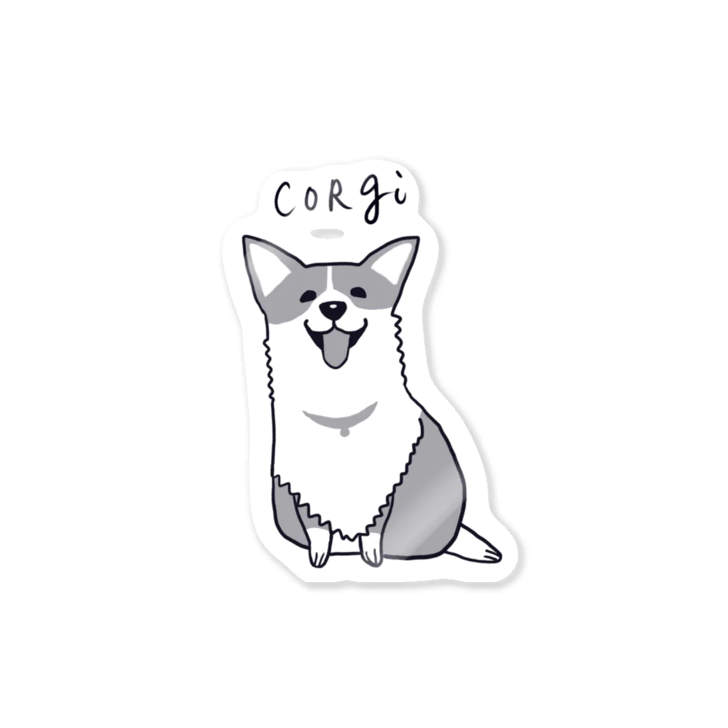 Wassam ねことコーギーいますのコーギーりんのすけ　モノクロ編 Sticker