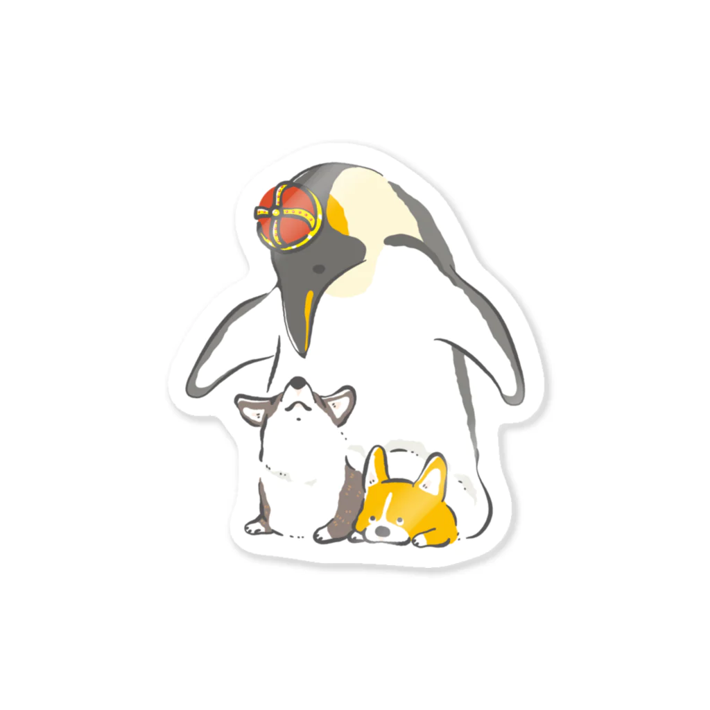 サカモトリエ/イラストレーターの皇帝ペンギンとコーギー Sticker