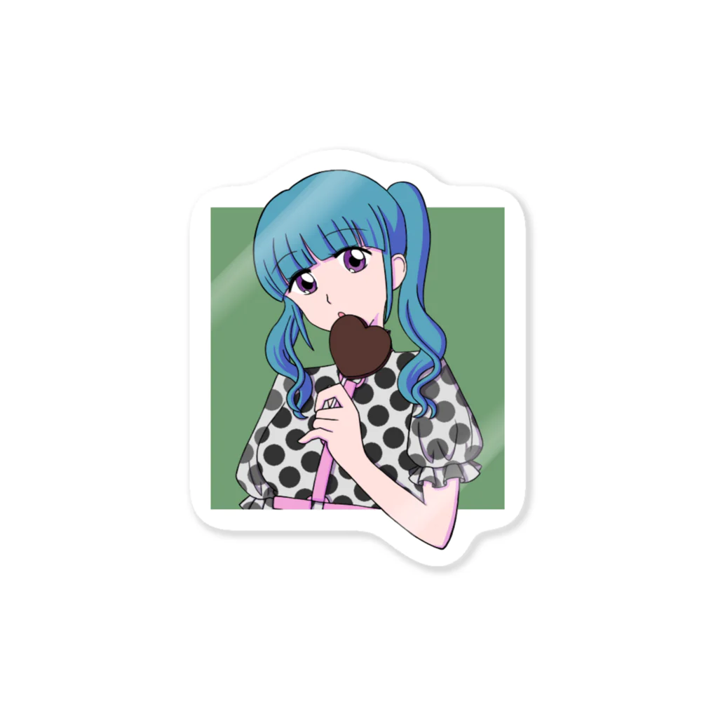 ジュリエットに首ったけ♡の水色髪の女の子(グリーン) Sticker