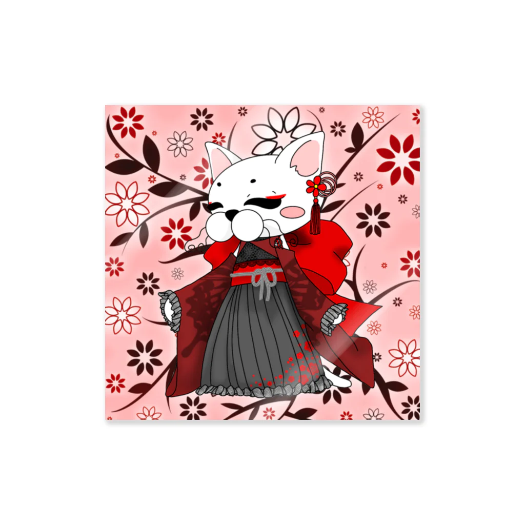 naho@Katze🐾猫のあみぐるみ屋さんの和ロリ白猫(ピンク) Sticker