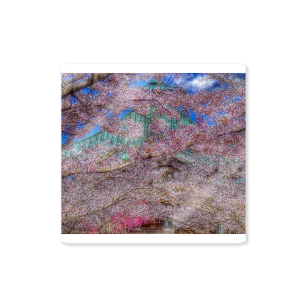 みぅ福島の桜の景色　青空の春鐘突き堂 ステッカー