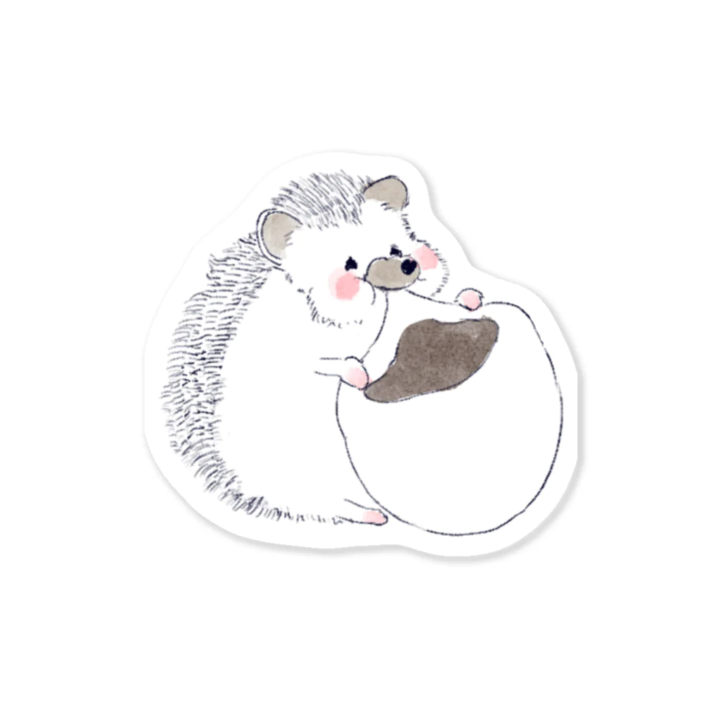 浅山しおん（ハリネズミのソフィー）のオリジナルイラスト　ハリネズミのソフィー。あんこ餅を食べる。 Sticker