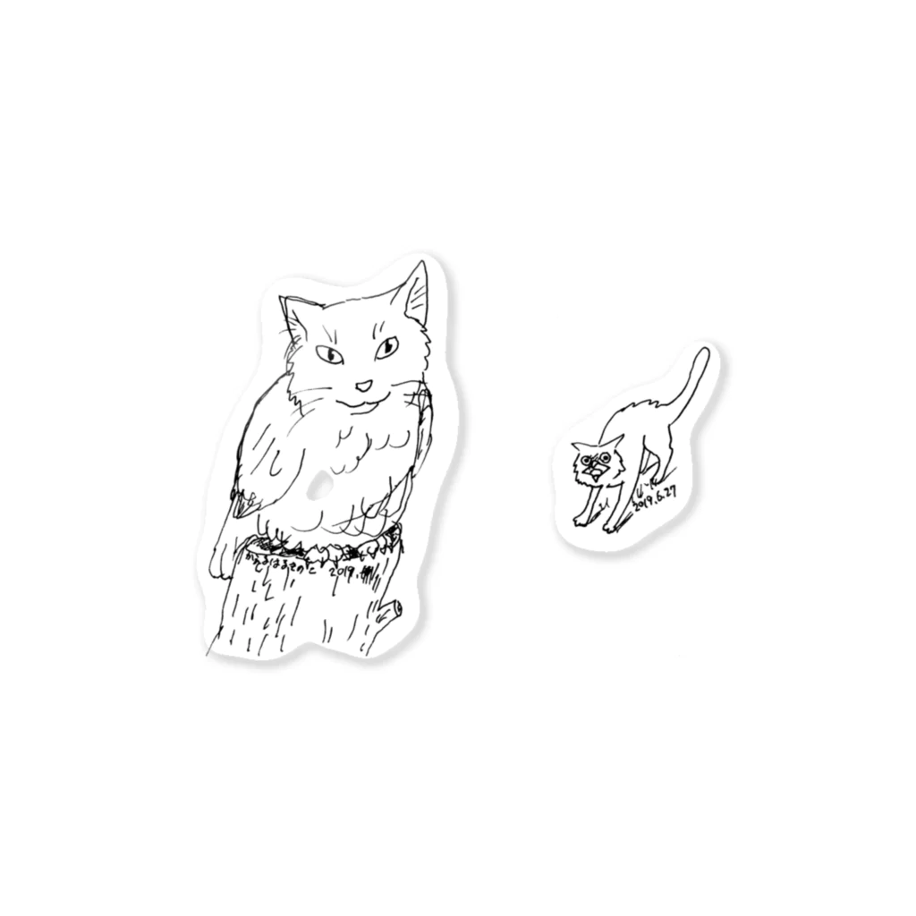 かえるはるきのこ（RURUKO)のネコとミミズク Sticker