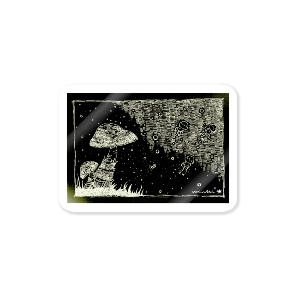 渡画楽吹 〜watarigarasu〜のjerryfish & mushroom  ブラック Sticker