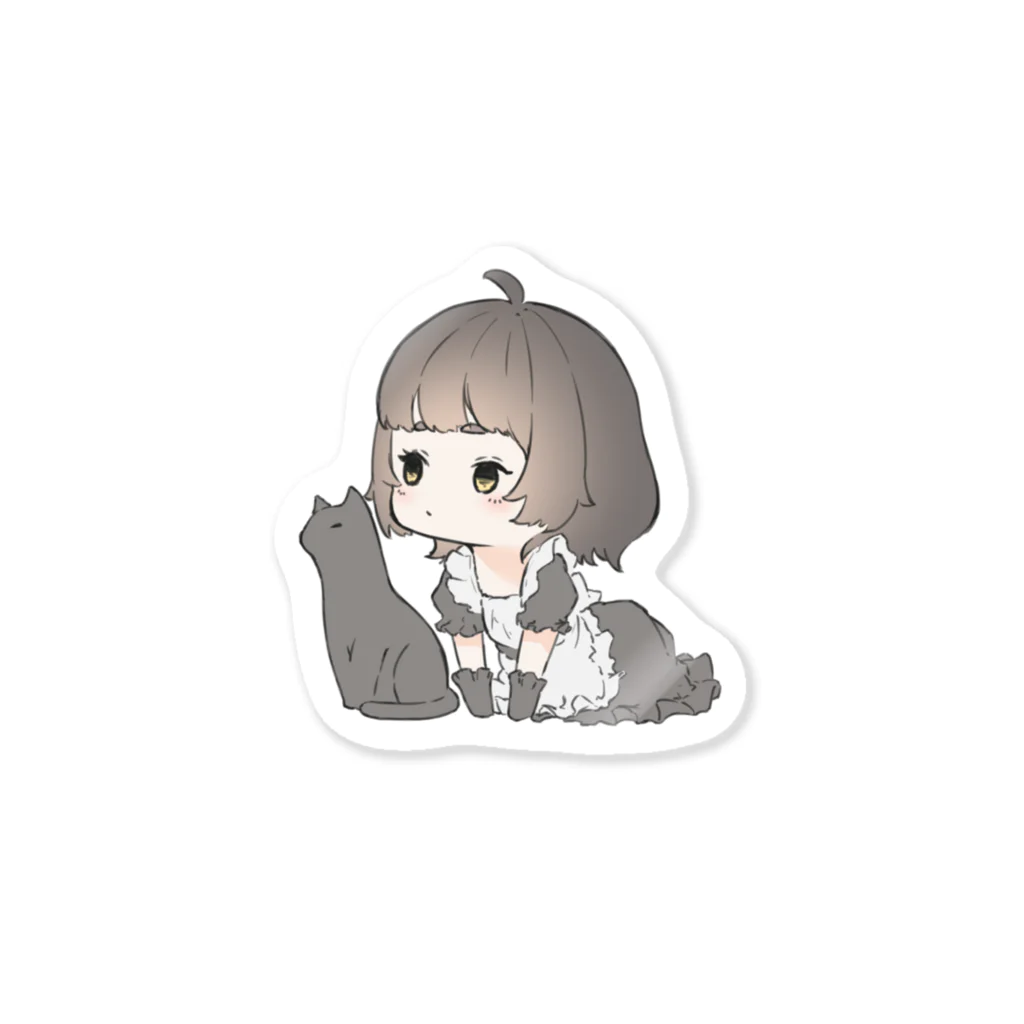 メイドさんと動物たちのメイドさんと黒猫 Sticker