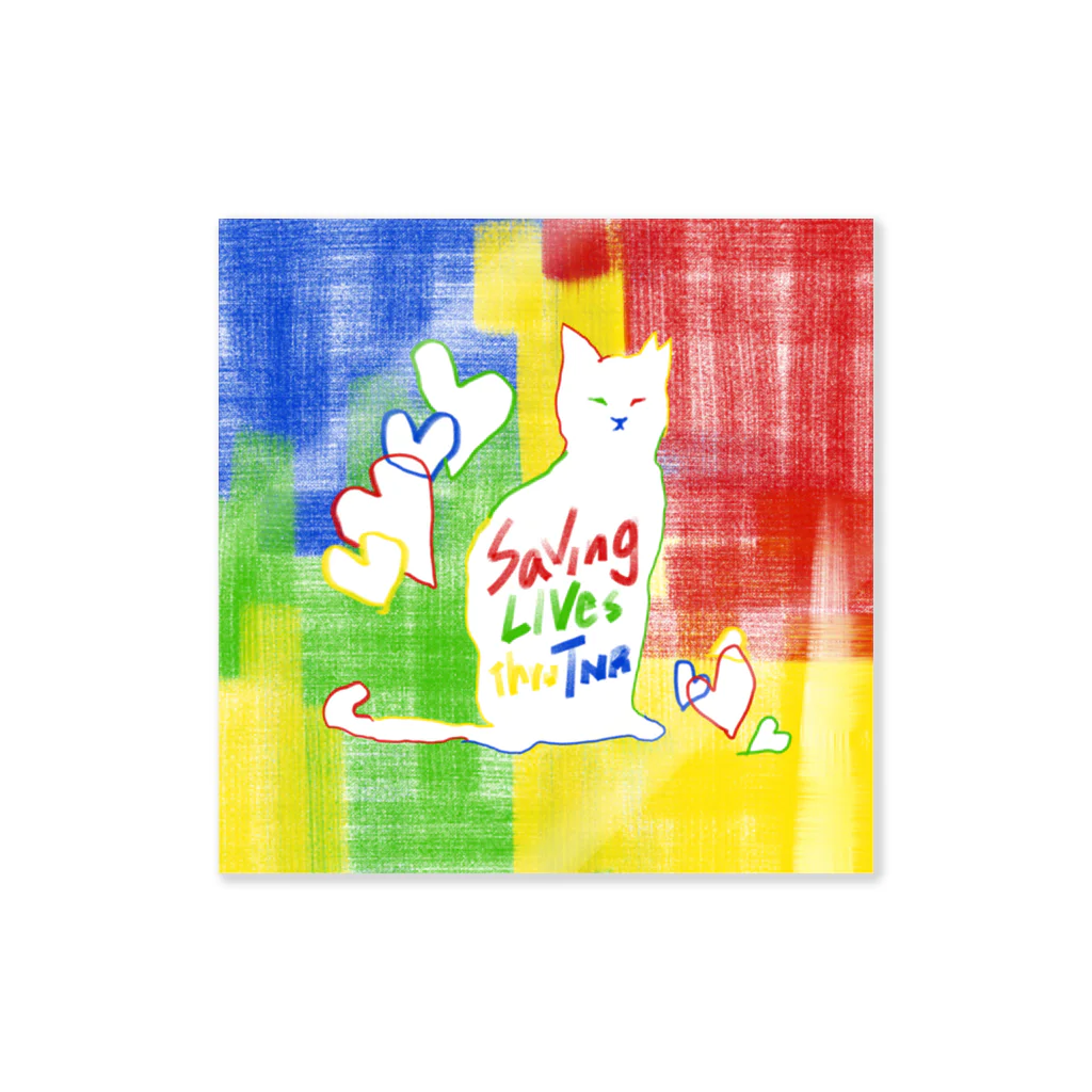 necomoの応援購入：さくらねこ（Crayon Colorful） ステッカー