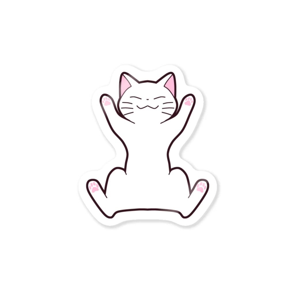 かわいいもののおみせ　いそぎんちゃくのへそ天ねこ　白 Sticker