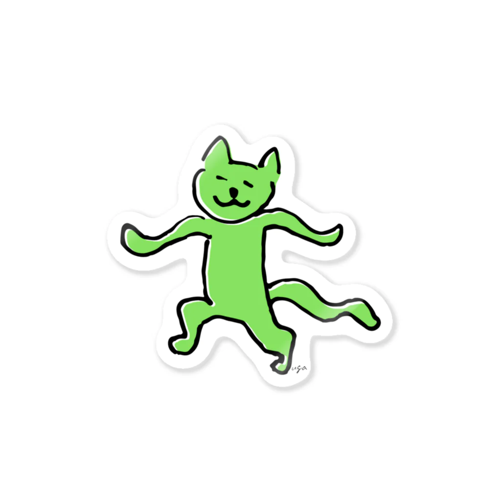 Misato Ugai illustration shopのOdoru Neko - green Sticker