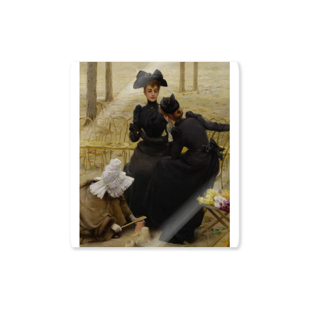 世界の絵画アートグッズのヴィットリオ・マッテオ・コルコス 《リュクサンブール公園での会話》 Sticker