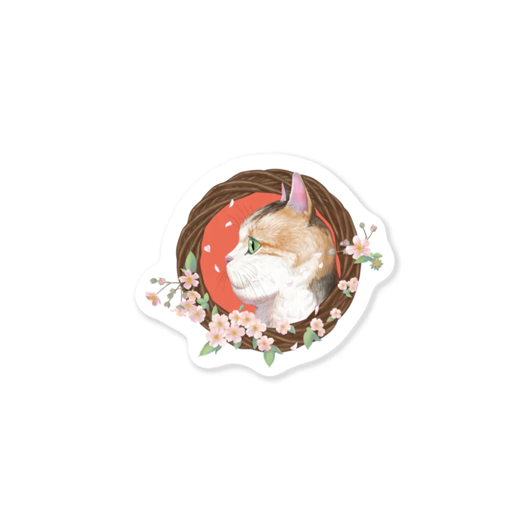 野田　尚花の桜と三毛猫  Sticker