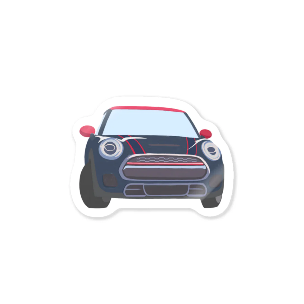 mini gecooperのいのさん号（レトロな黒色の車） ステッカー