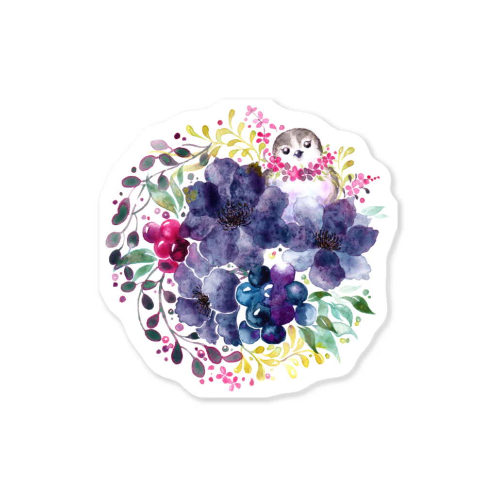 よろずお絵描き mamimuu❁の水彩お花と小鳥 Sticker