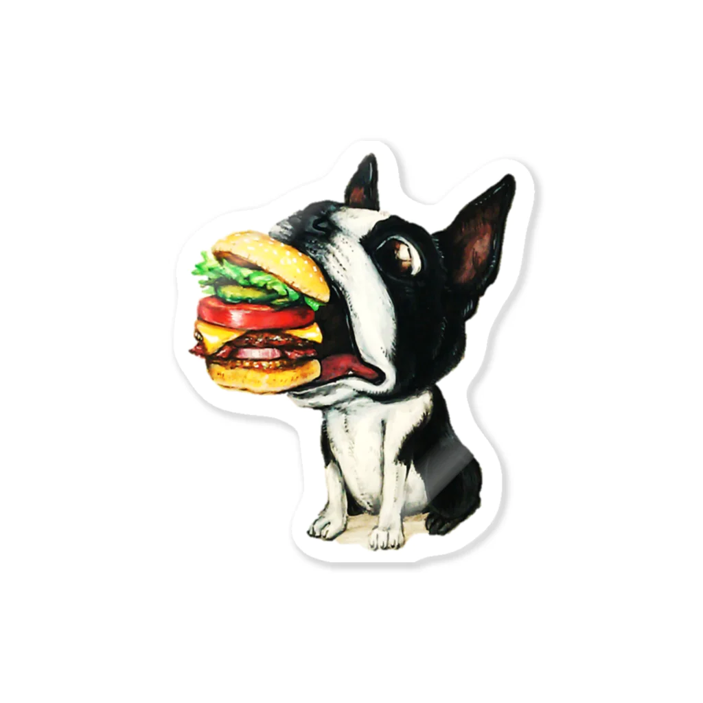 MASAKIYOのボストンテリア×ハンバーガー Sticker
