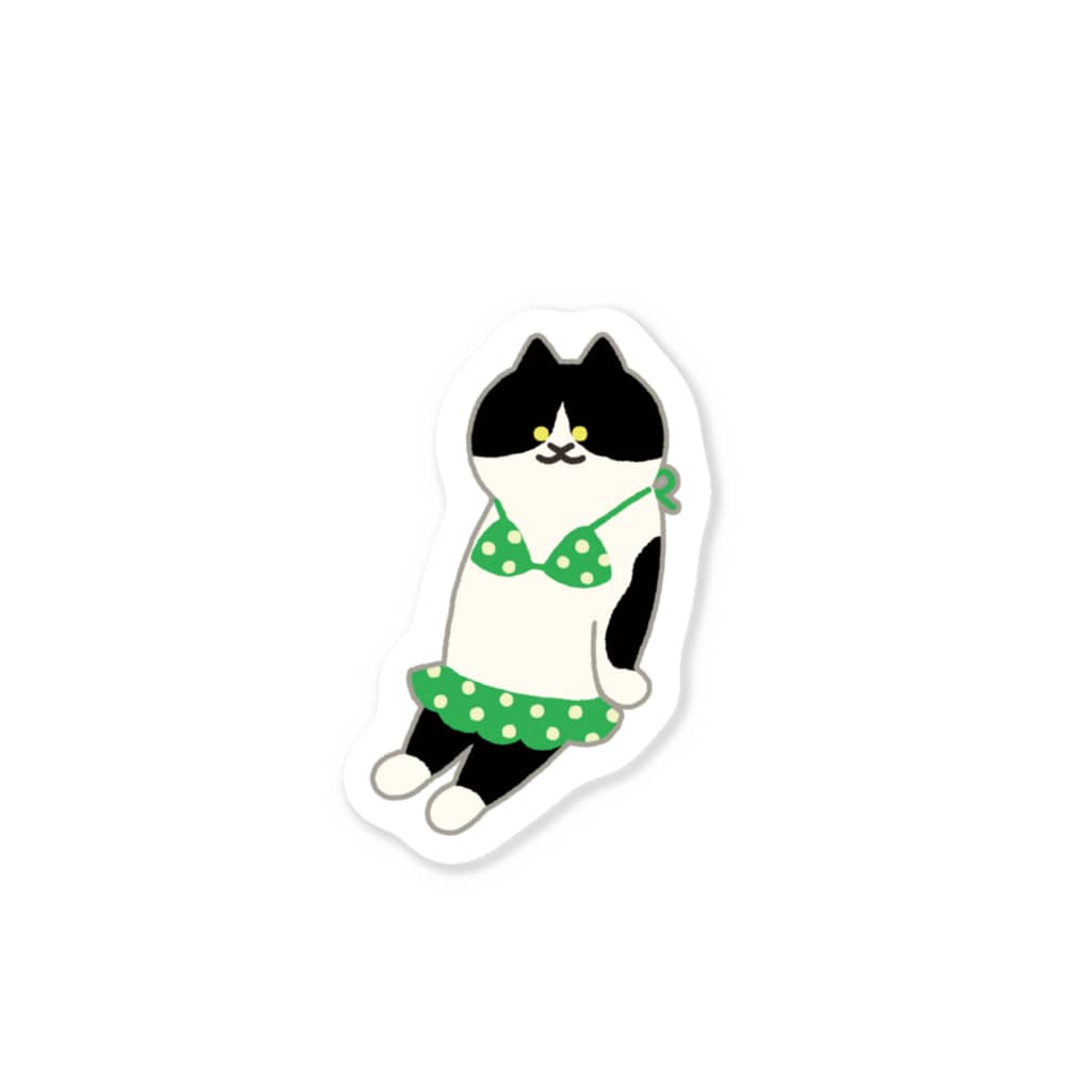 SUIMINグッズのお店の緑のビキニのねこ Sticker