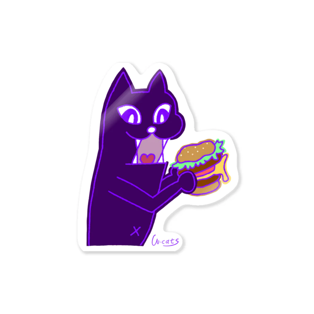 W-cats アイテムショップの黒猫のこじぽハンバーガー 스티커