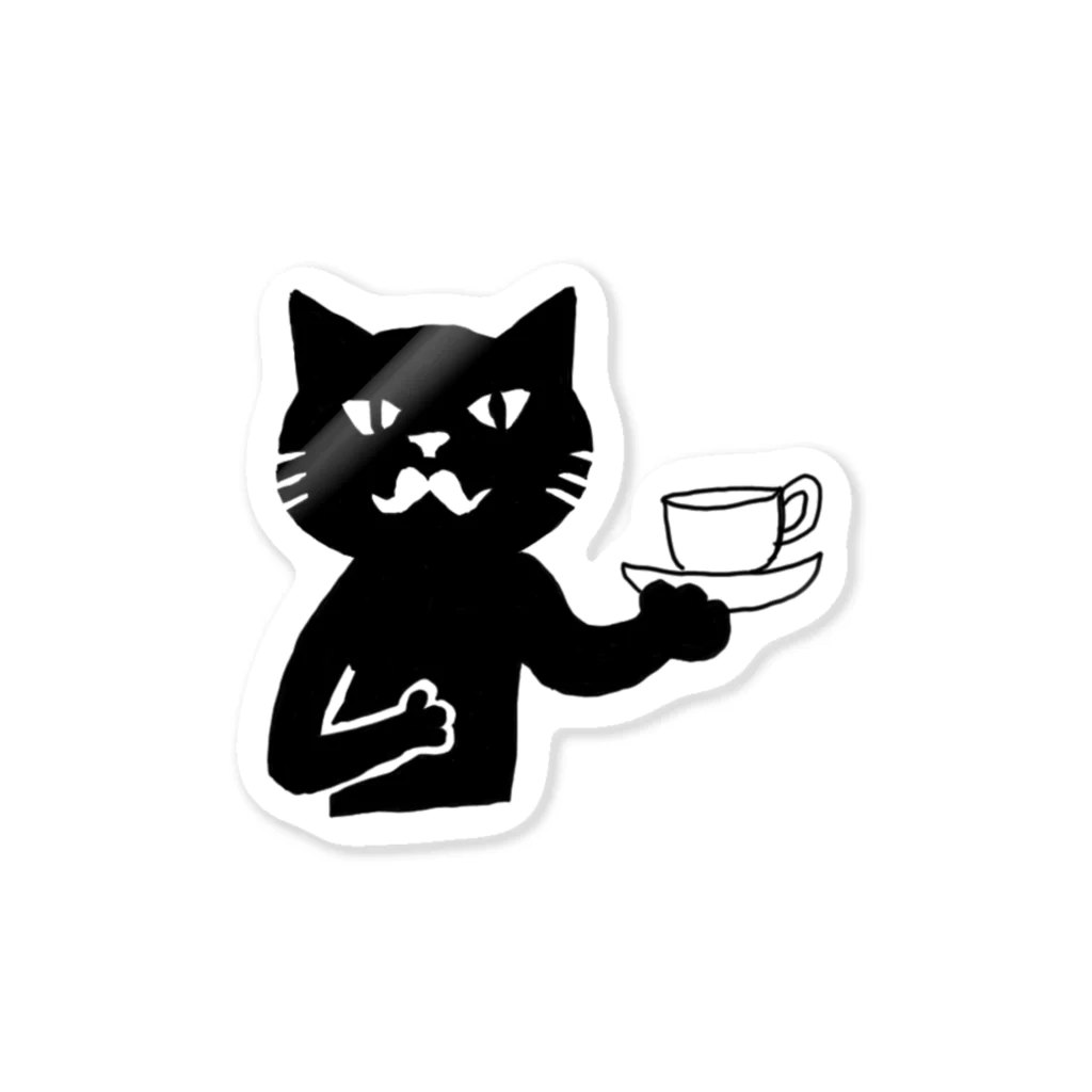 Blanc.P(ぶらんぴー)の店の喫茶・髭猫ロゴマーク① Sticker