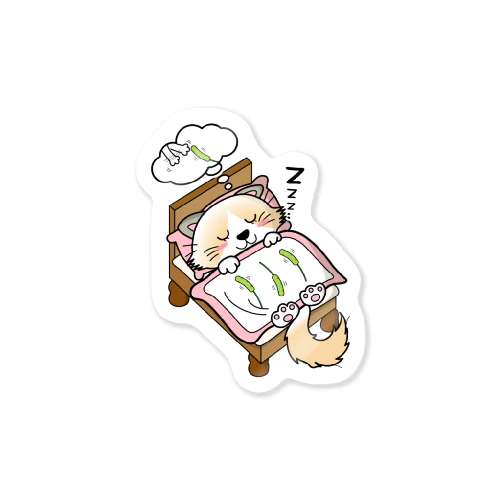 茶々の猫グッズのベッドで寝る猫(ラグドール女の子レッド) Sticker