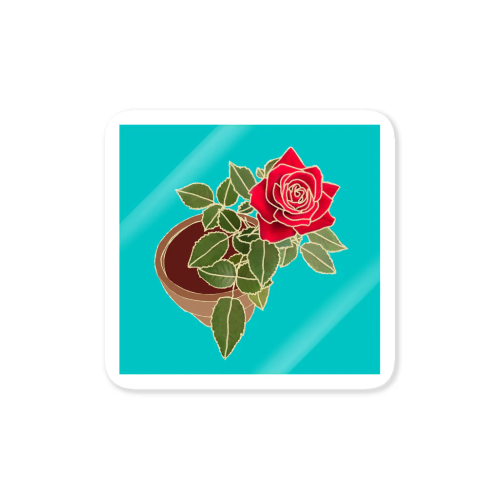 ホームタウンスター　Hometown Star の赤バラ（ターコイズ）　Red Rose in Turquoise Sticker