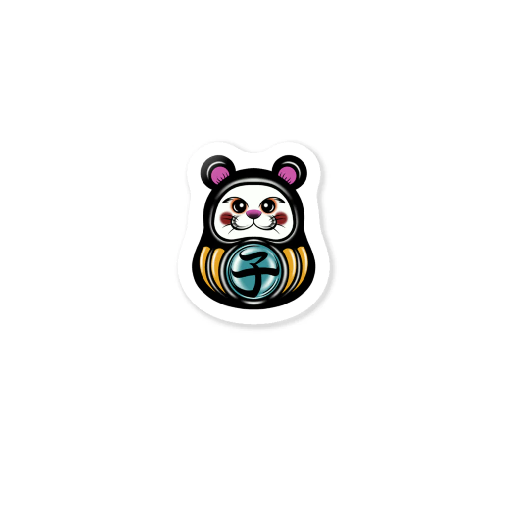 尾九の縁起物 大黒ネズミ 黒色の達磨 Sticker