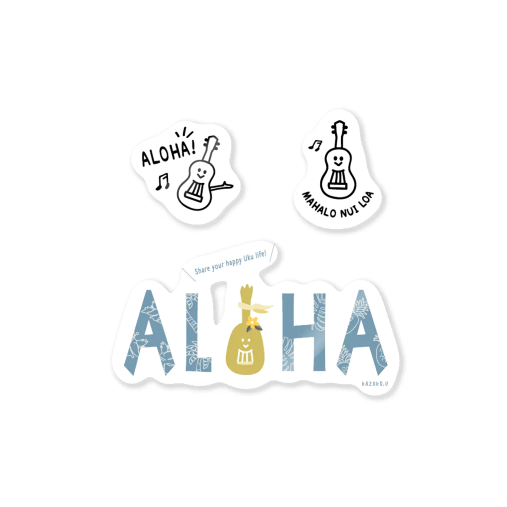 ウクレレちゃんと女の子のAloha!ウクレレちゃんステッカー Sticker