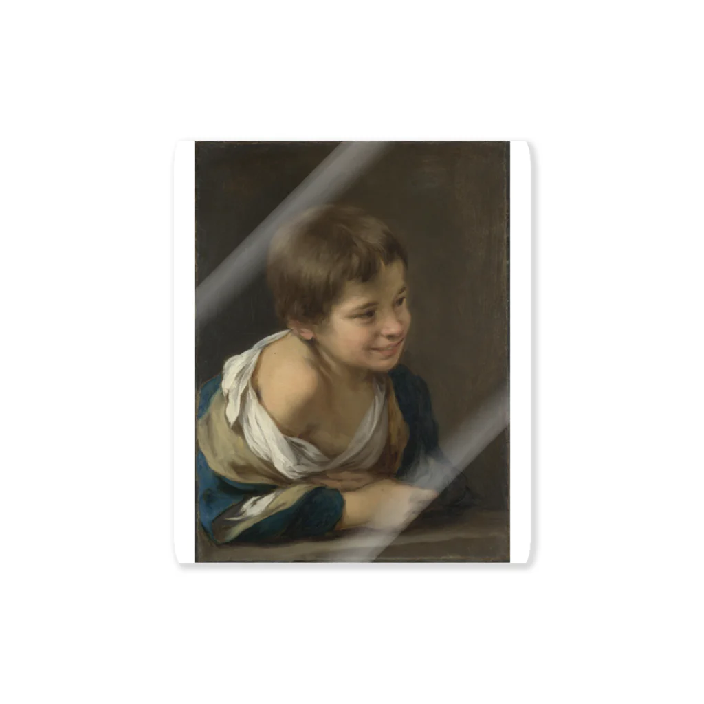 世界の絵画アートグッズのムリーリョ（スペイン、1617-1682） 《窓枠に身を乗り出した農民の少年》 ステッカー