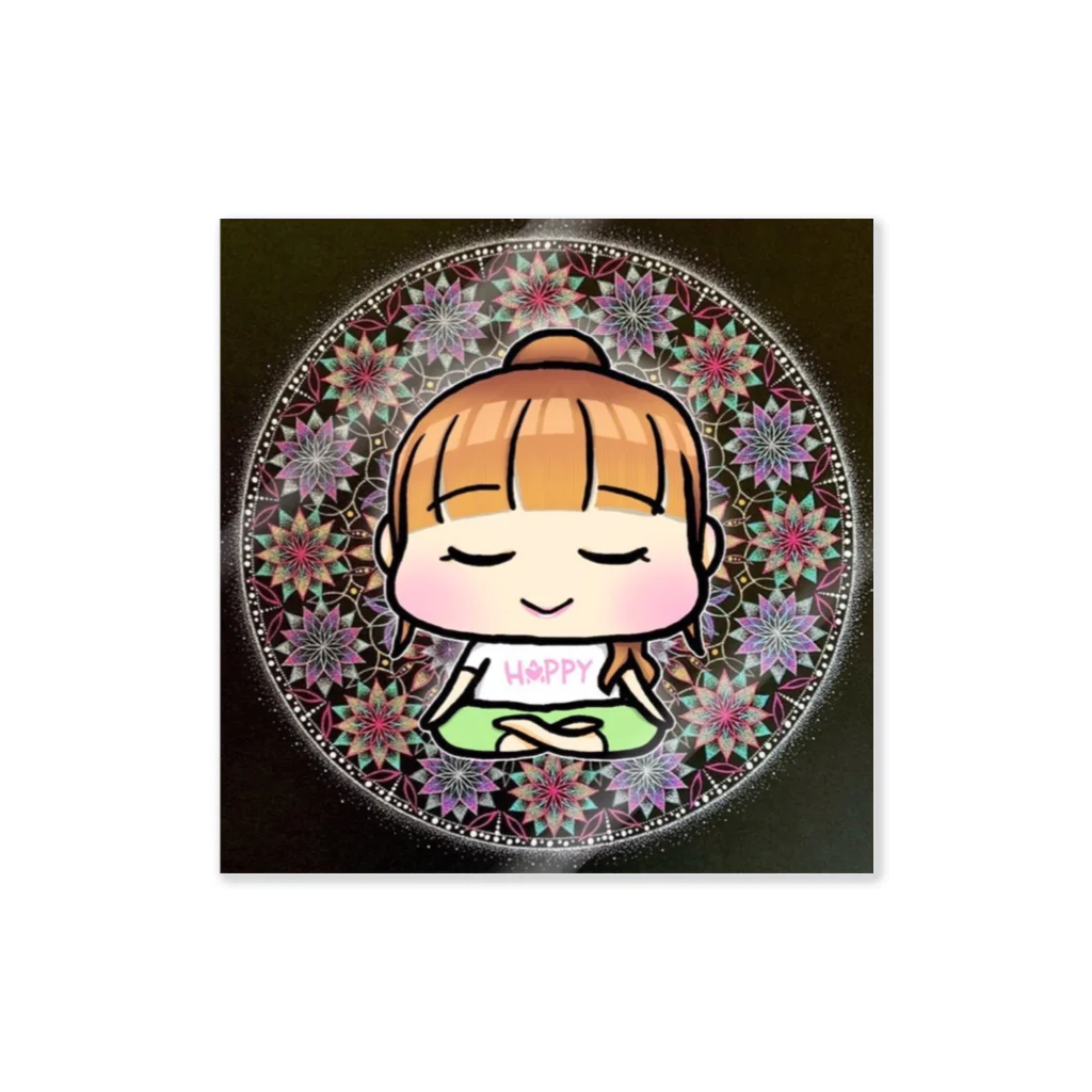アムリタ　amritaのステッカー四角　瞑想ハッピーちゃん Sticker