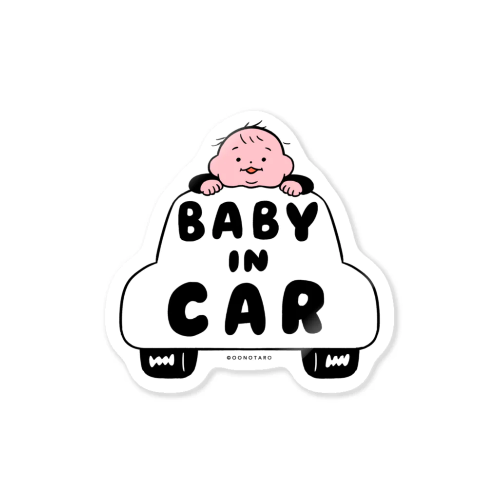 たろう(な気分)屋さんのベイビーインカー/BABY IN CAR(black&white) Sticker