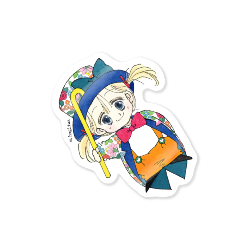 萩岩睦美のグッズショップのステッカー　ポー　花柄のえんび服 Sticker