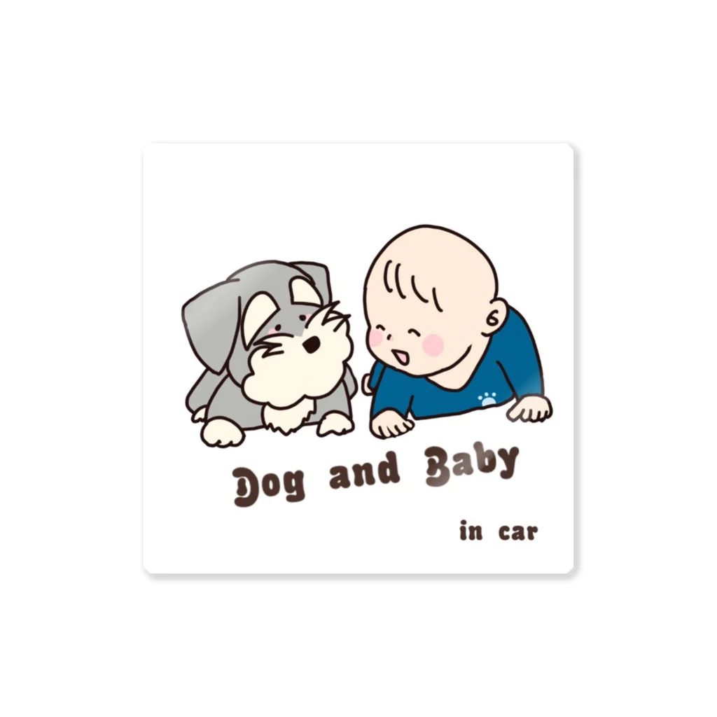 SCHNA OJISANの犬も赤ちゃんも乗せてますステッカー Sticker