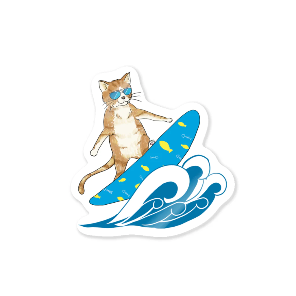 水色気分の猫のサーフィン Sticker