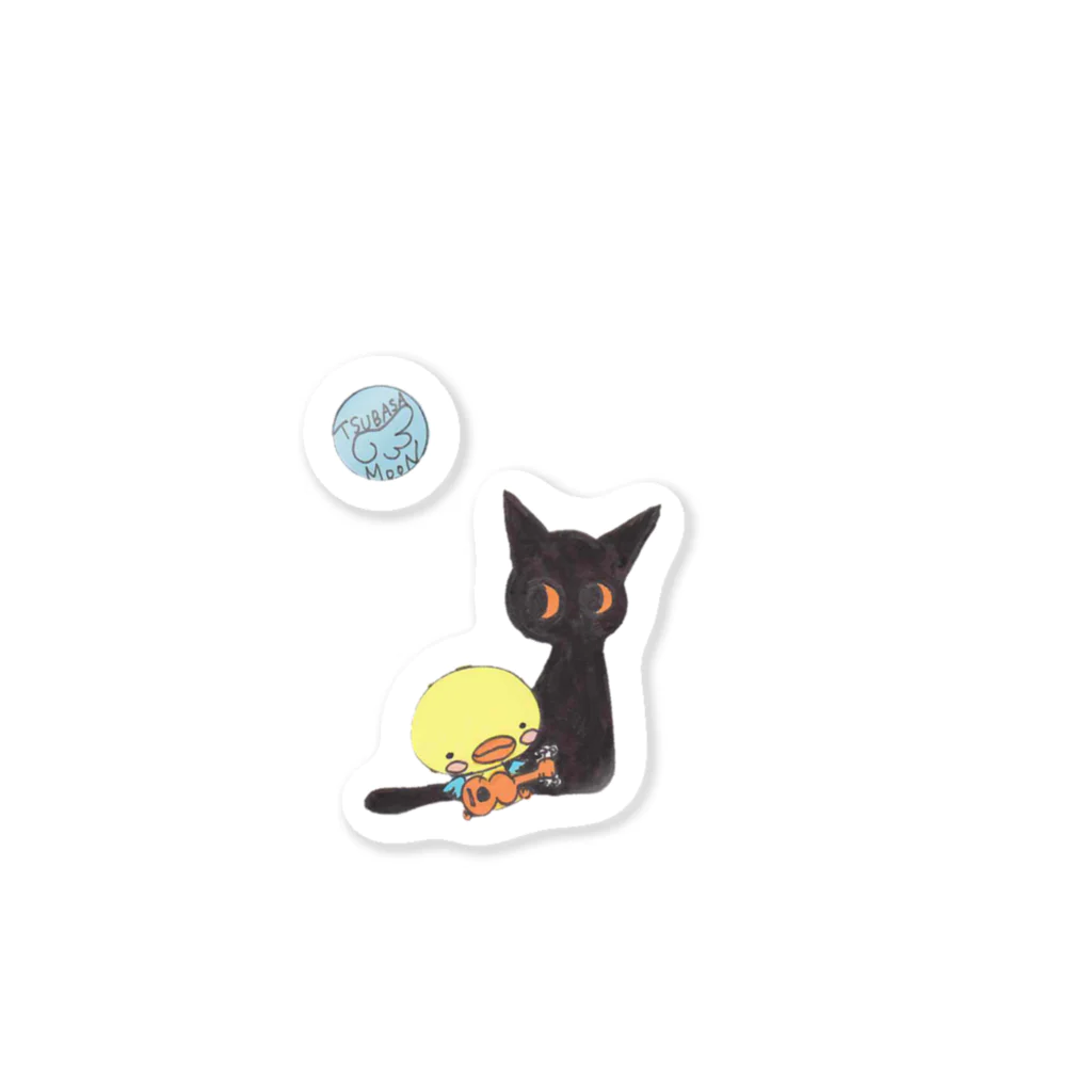 tsubasamoonの天使のひよこちゃん（ウクレレ）と黒猫ムーン Sticker