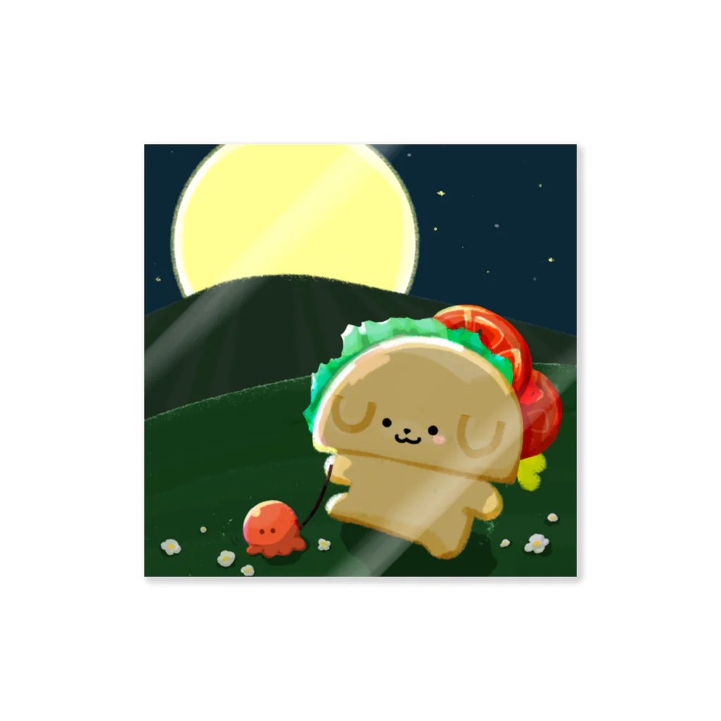 ぽきゅるやさんのタコスわん🌮🐶🐙夜のお散歩 Sticker