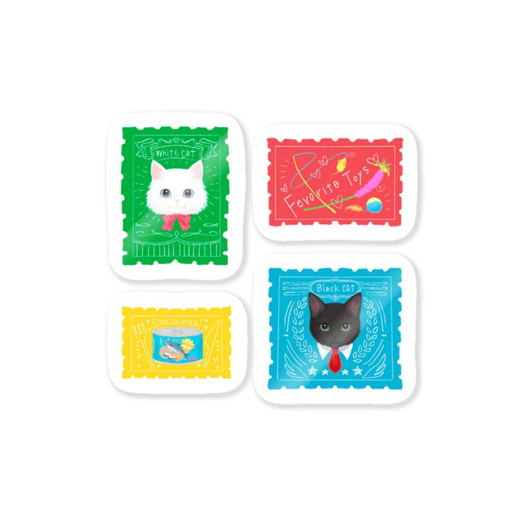 kima-maniのWhite cat & Black cat Stamp Stikers Sticker