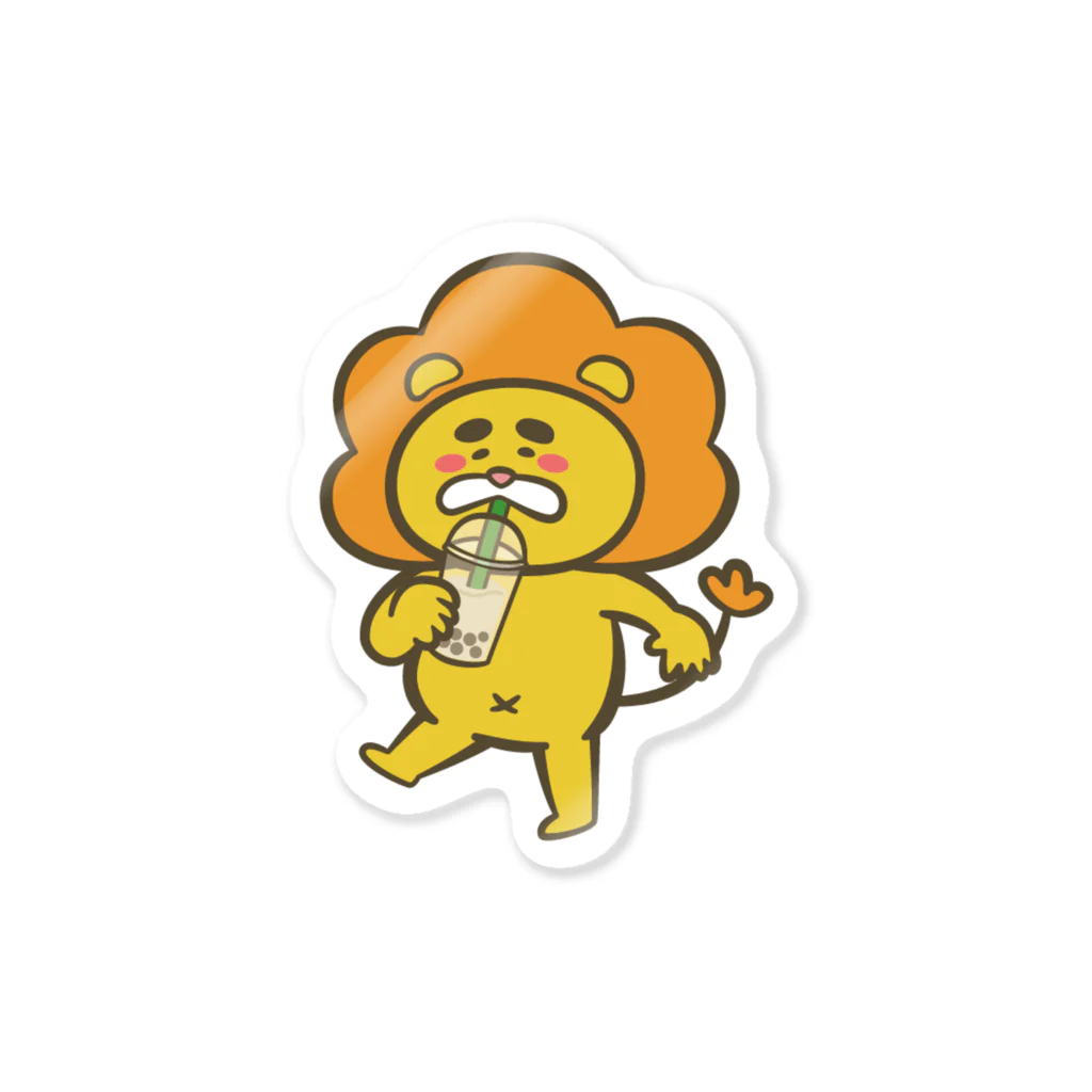 辛口うさぎと甘口ライオンのタピる甘口ライオンステッカー Sticker