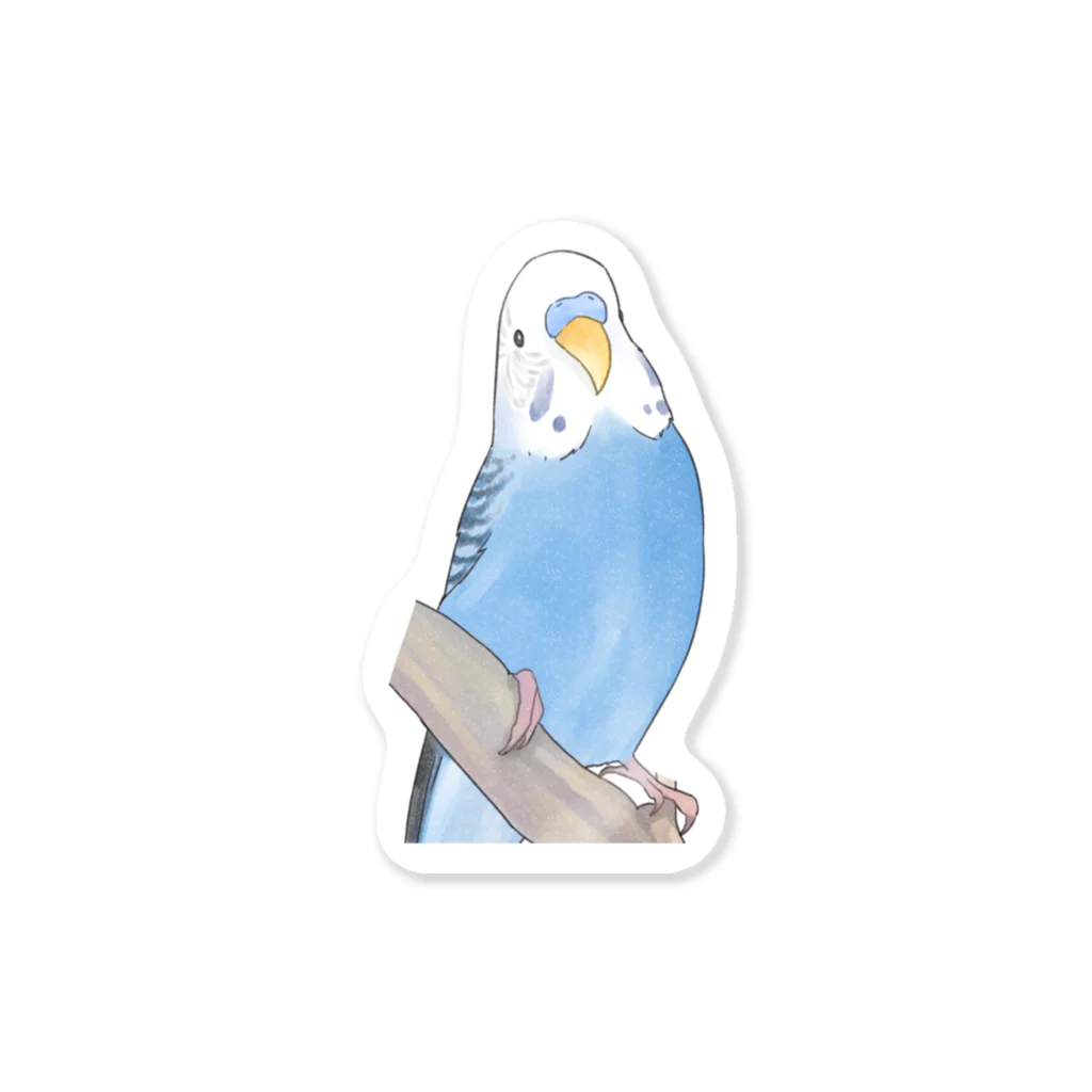 まめるりはことりのセキセイインコちゃんと止まり木【まめるりはことり】 Sticker