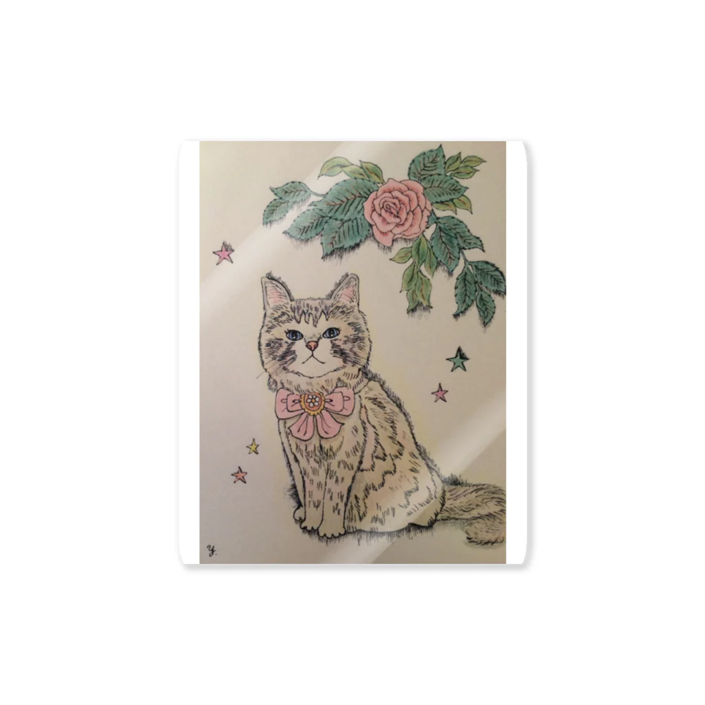 河内葉子の動物アートのグッズのバラと猫グッズ Sticker