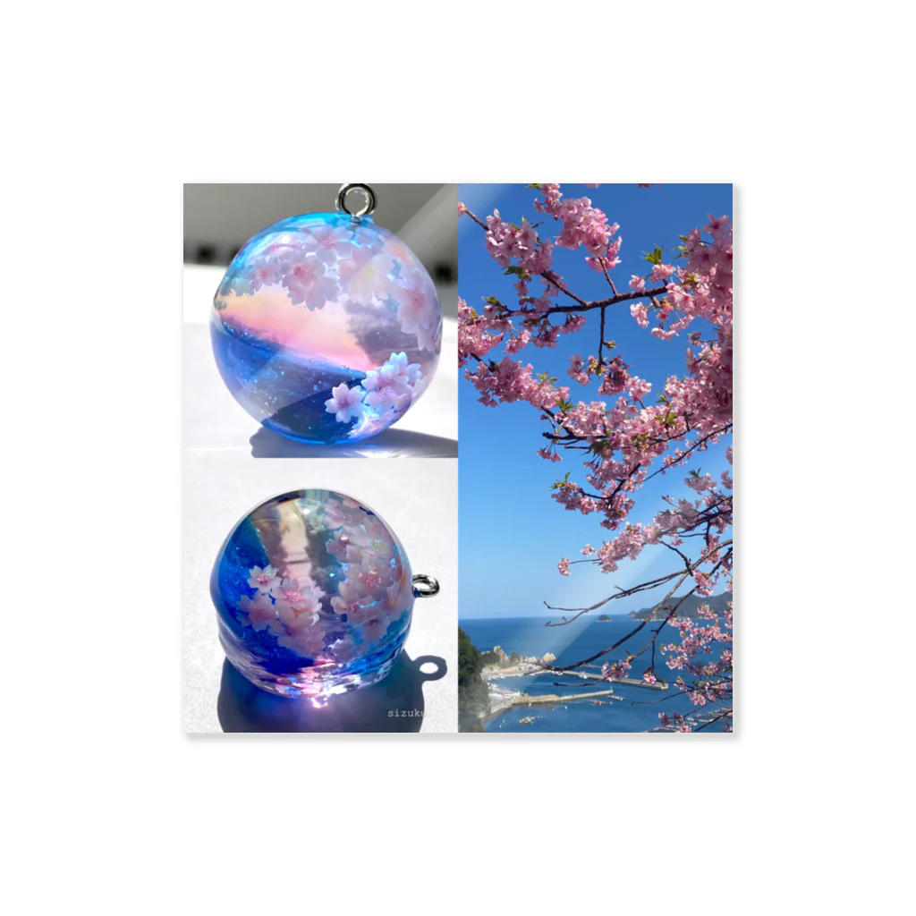 銀のしずく　雲レジンアクセサリーの海と河津桜　雲レジン Sticker