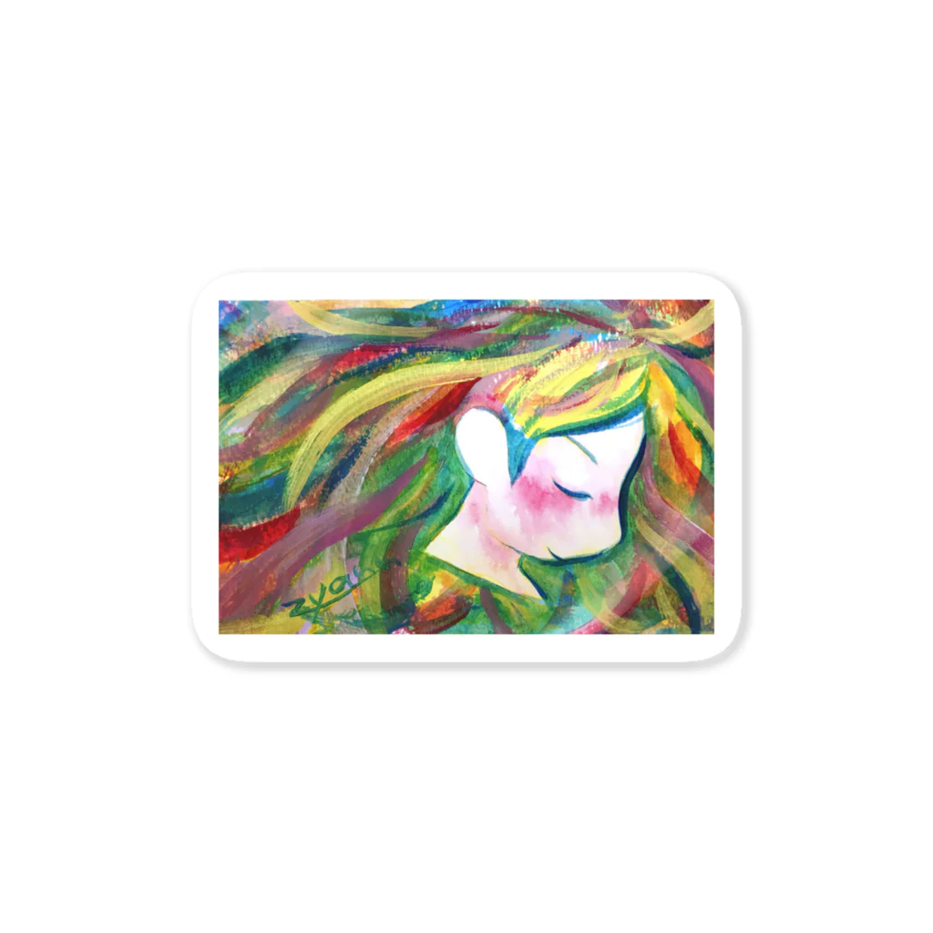 ミライク・カラの横顔の少女　グリーン Sticker