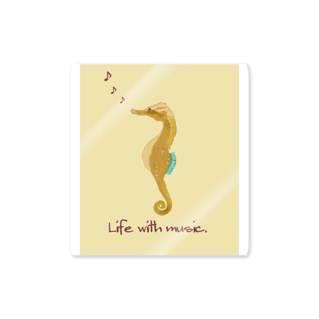 ホームタウンスター　Hometown Star の音楽好きなタツノオトシゴ（サンド）　Sea Horse who Loves Music (sand) ステッカー