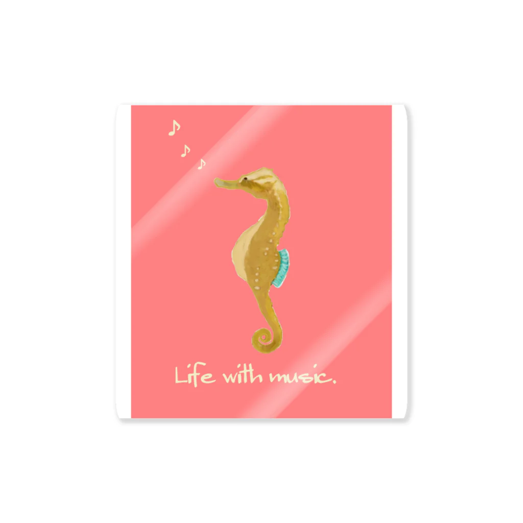 ホームタウンスター　Hometown Star の音楽好きなタツノオトシゴ（コーラル）　Sea Horse who loves Music (coral) Sticker