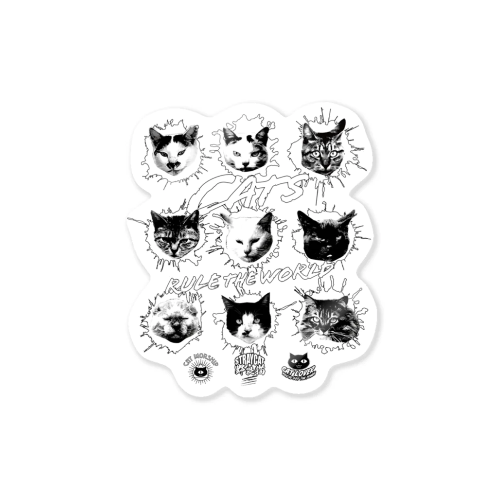 LONESOME TYPE ススの猫が世界を支配する9FACES（黒） Sticker