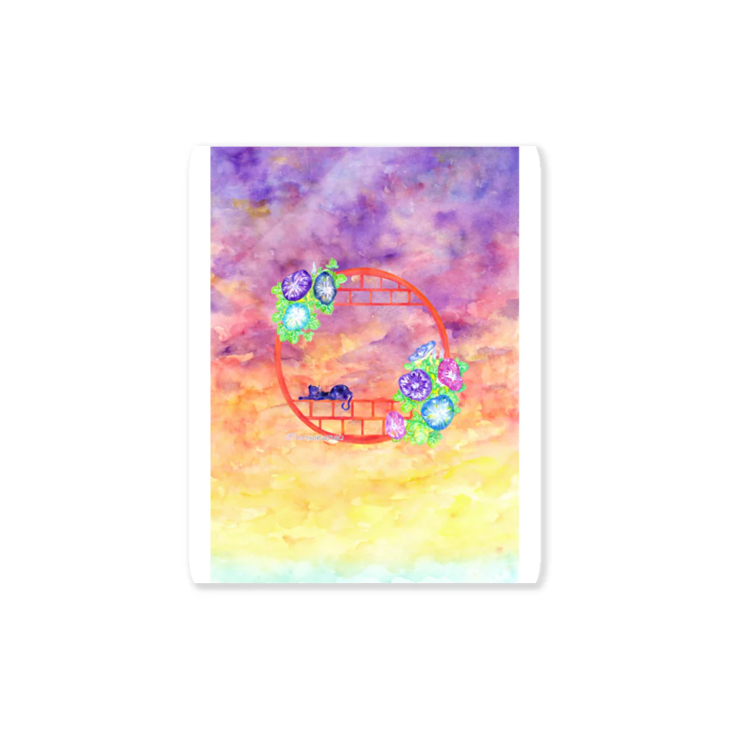 星架月の「窓際の夏」夕焼け・朝顔縁・ネコ Sticker