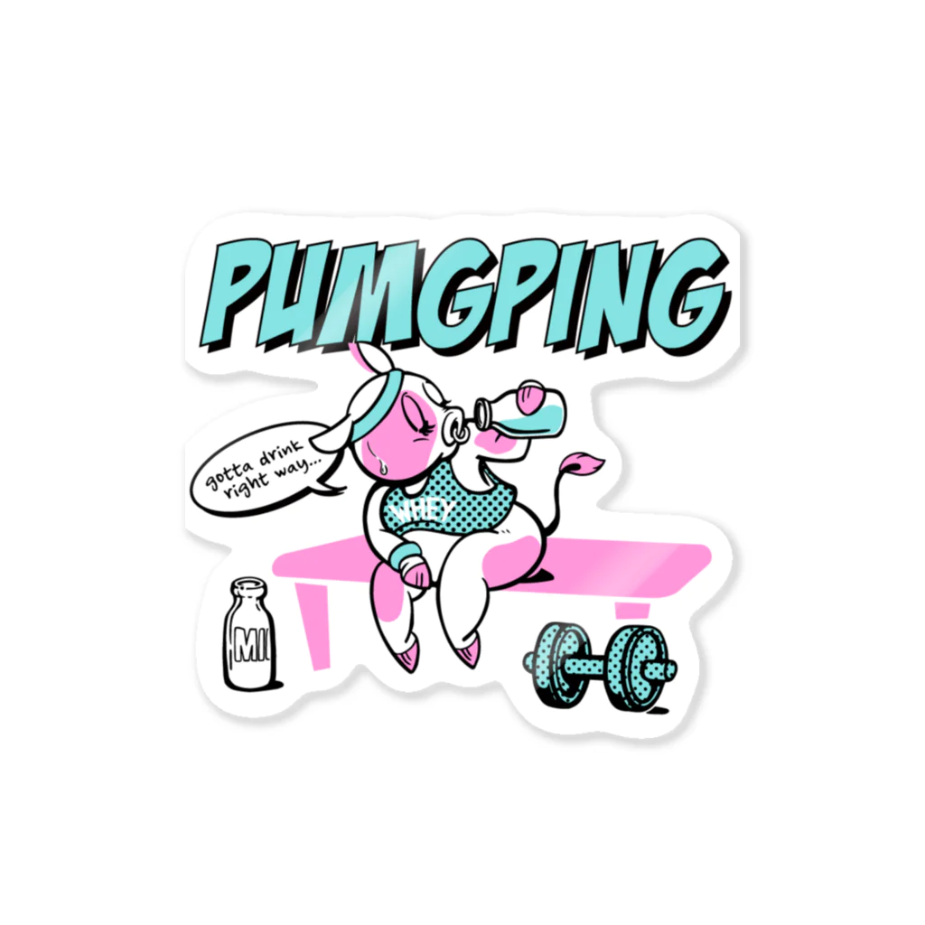 PUMGPINGのプロテインを飲むウシさんステッカー Sticker