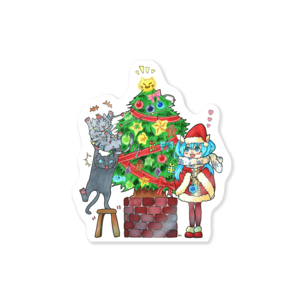 miku'ꜱGallery星猫のクリスマス🎄私mikuとうちの子２にゃんのX'mas🎄ツリーVer. ステッカー