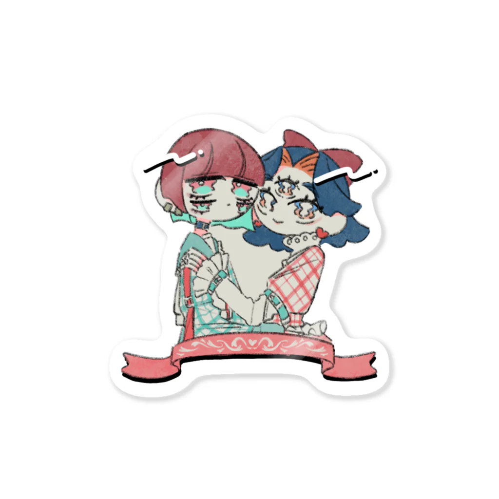 最弱の巣の三ツ目ちゃんと四ツ目ちゃん(チェック) Sticker