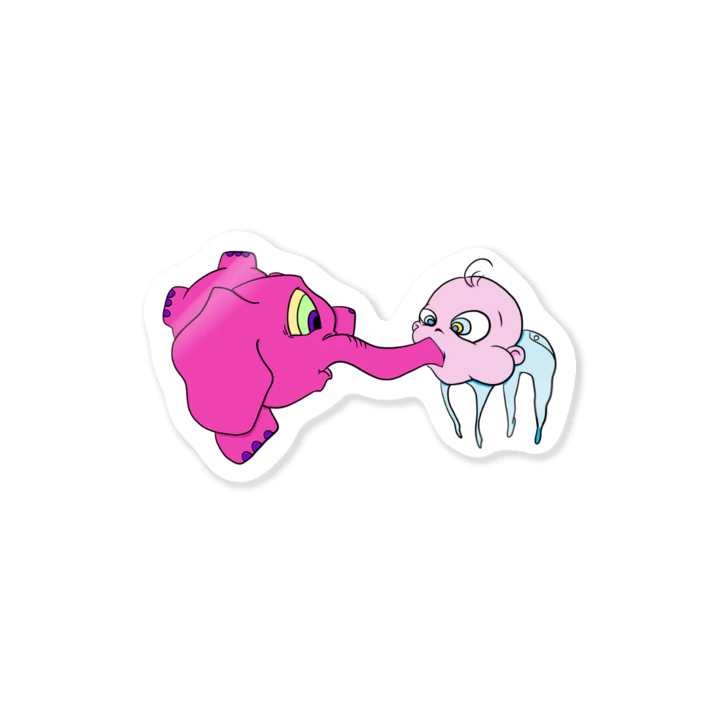 まりふぁなにゃんこの創作/ねことかつ丼のPink Elephant Sticker